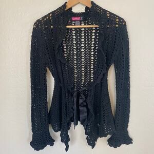 Y2K Open Knit Cardigan Womens Sz Small Dark Coquette Fairy Grunge Whismigoth